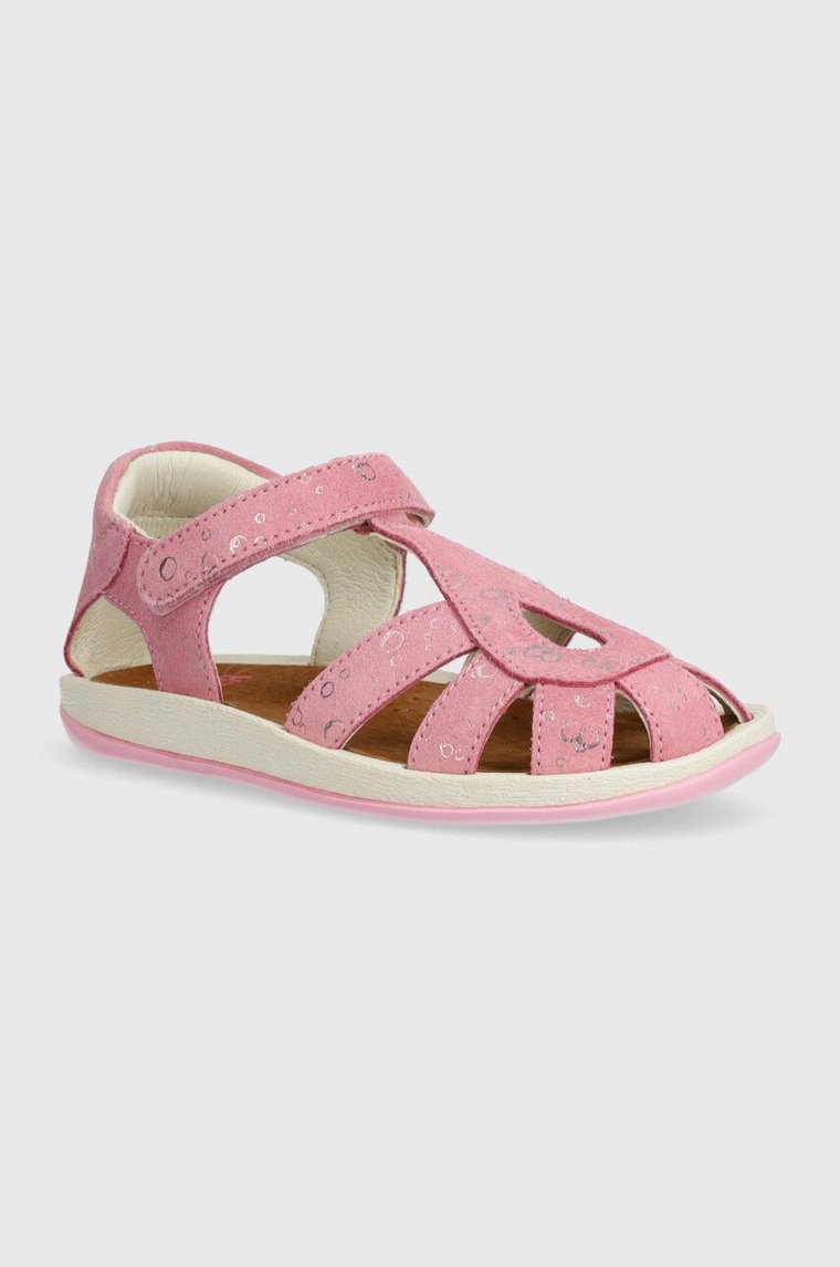 Camper sandały nubukowe dziecięce kolor różowy