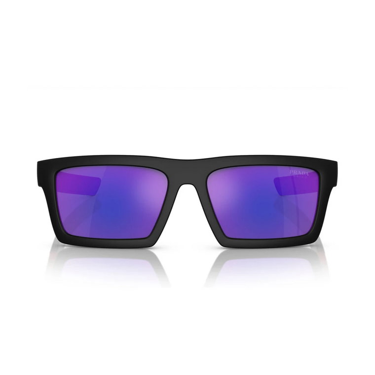 Sportowe okulary przeciwsłoneczne z ciemnofioletowymi lustrzanymi soczewkami Prada
