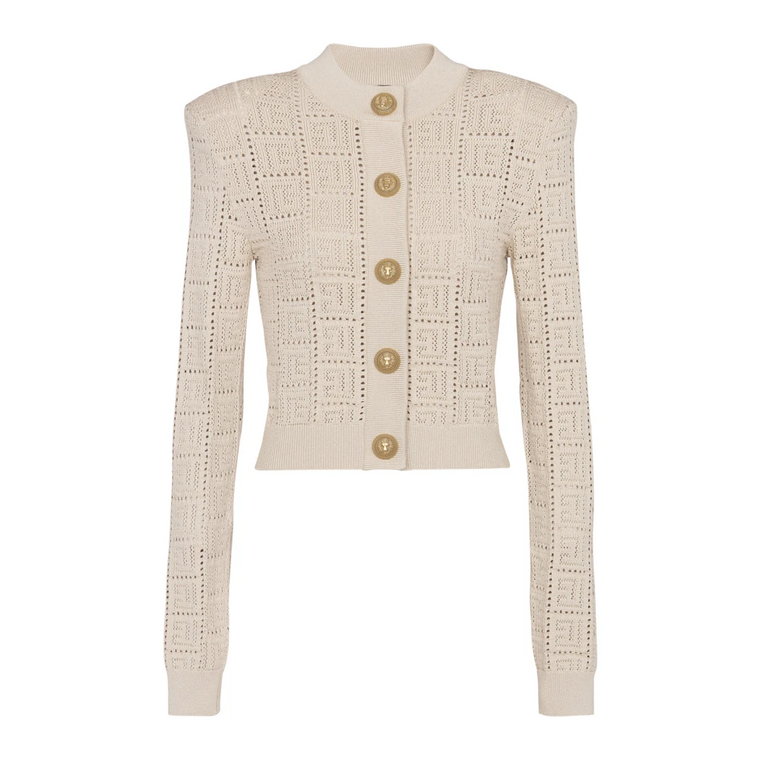 Monogramowany sweter z ażurowym wzorem Balmain