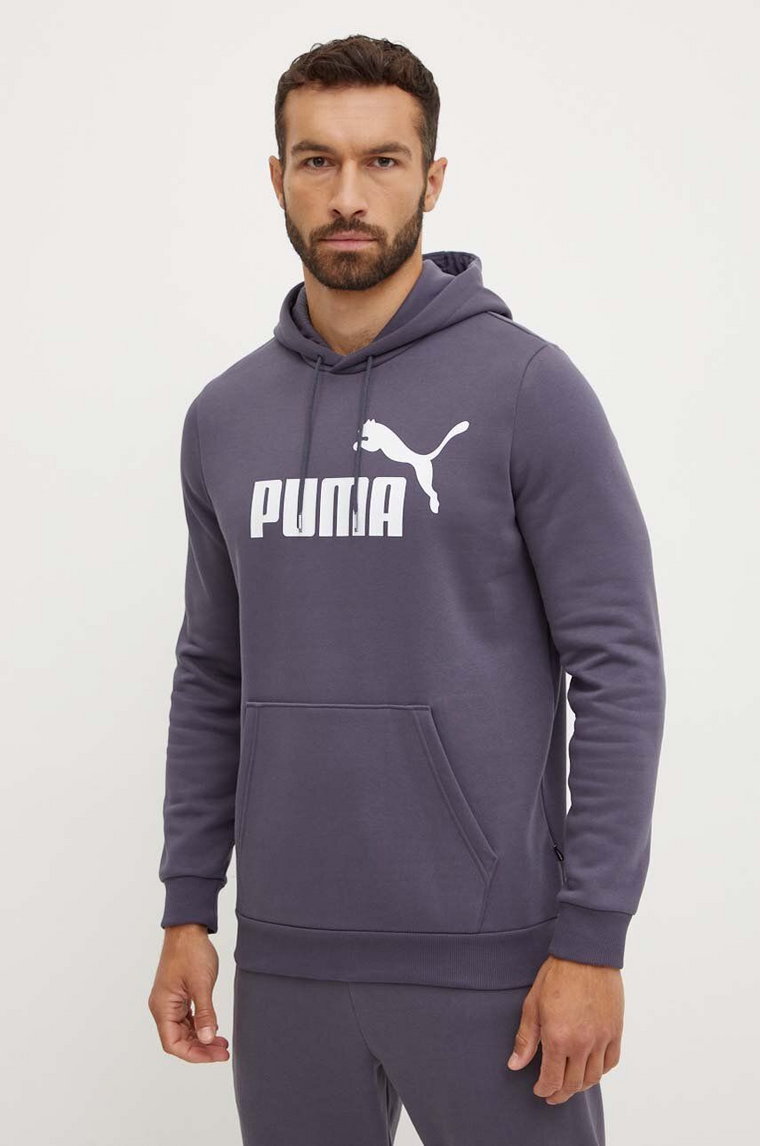 Puma bluza męska kolor szary z kapturem z nadrukiem