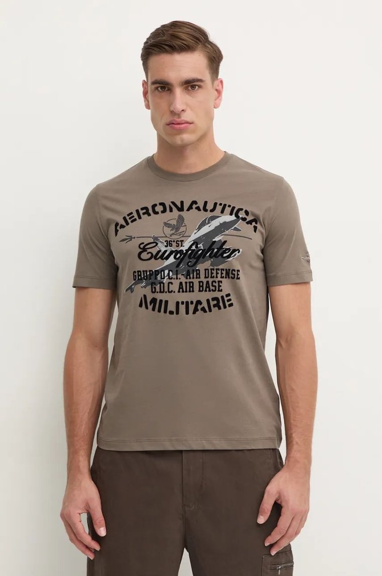 Aeronautica Militare t-shirt bawełniany męski kolor zielony z nadrukiem TS2343J634