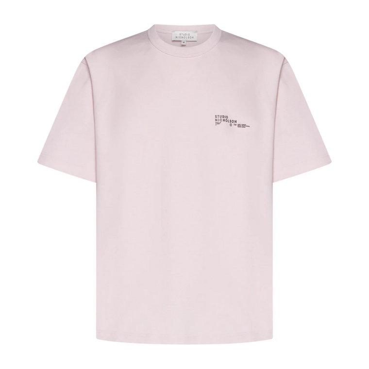 Różowa Bawełniana Koszulka z Nadrukiem Logo Studio Nicholson