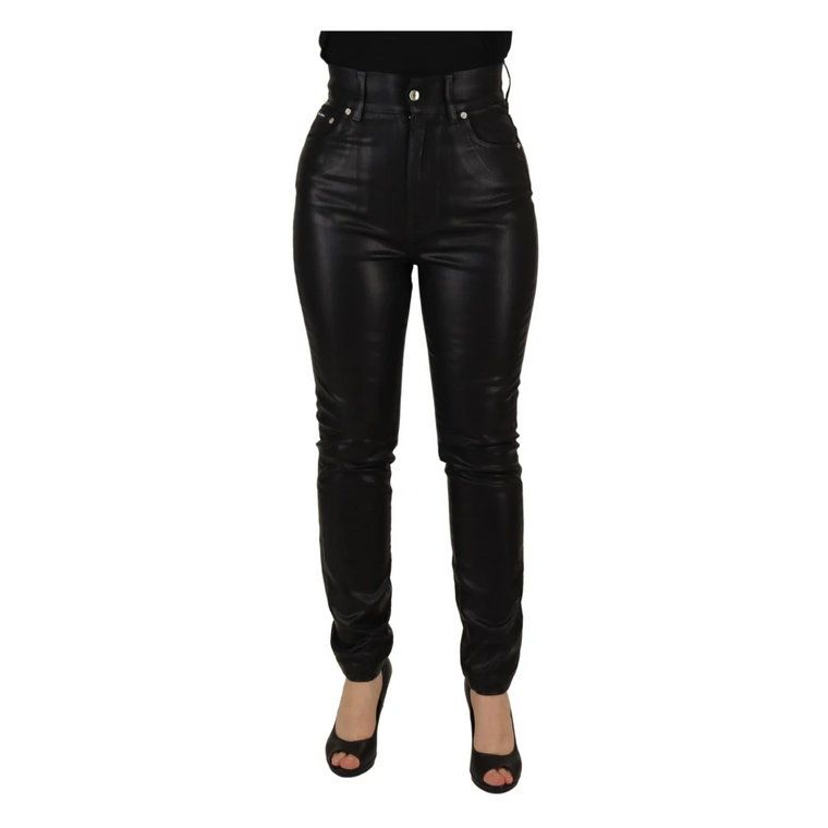 Czarne Wysokie Spodnie Skinny z Denimu Dolce & Gabbana