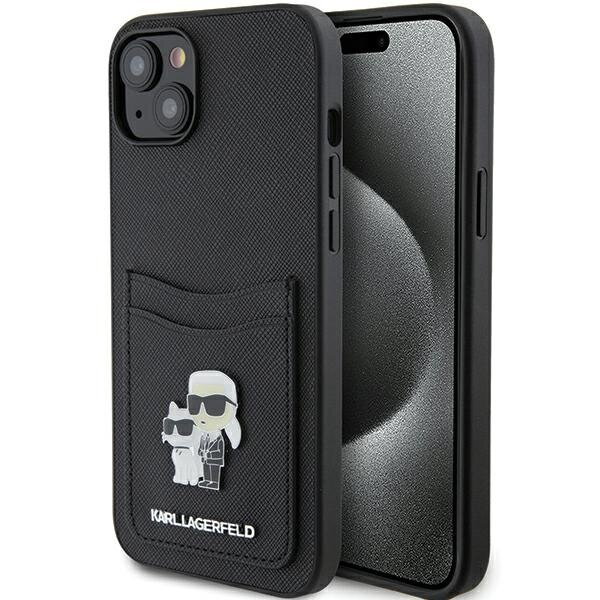 Karl Lagerfeld KLHCP15SSAPKCNPK iPhone 15 6.1" czarny/black hardcase Saffiano Cardslot Karl&Choupette Metal Pin