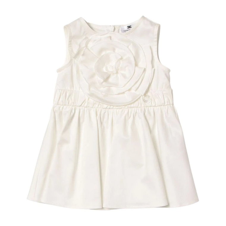 Biała Maksymalna Sukienka z Kwiatami dla Dzieci Elisabetta Franchi