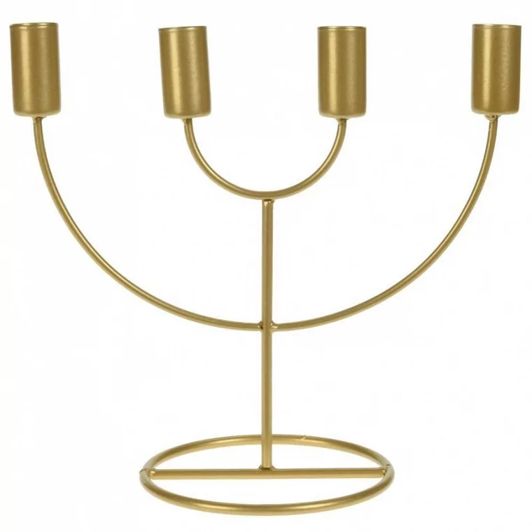 świecznik czteroramienny na długie świece metalowy złoty 21,5x12x22 cm kod: O-569505