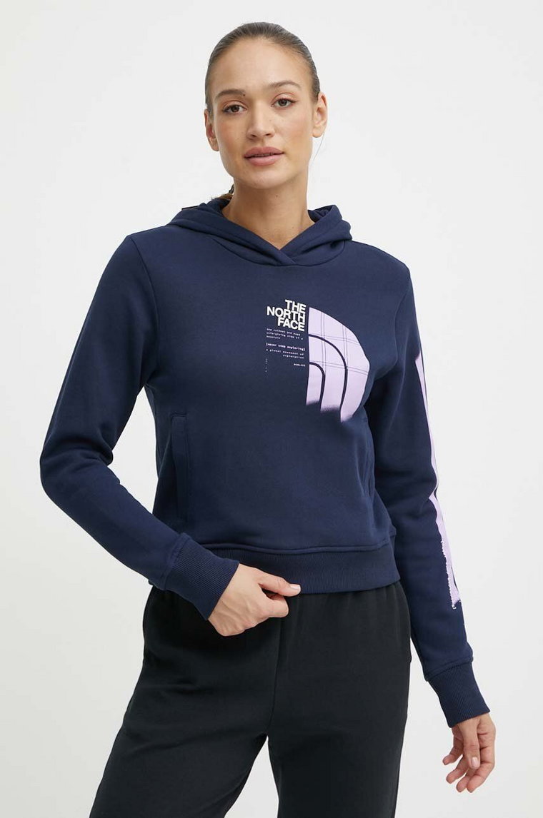 The North Face bluza bawełniana damska kolor granatowy z kapturem z nadrukiem NF0A87EX8K21