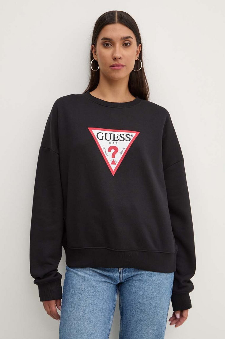 Guess Jeans bluza damska kolor czarny z nadrukiem W4YQ00 KC811