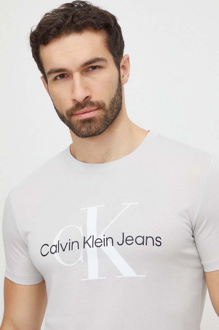 Calvin Klein Jeans t-shirt bawełniany kolor szary z nadrukiem