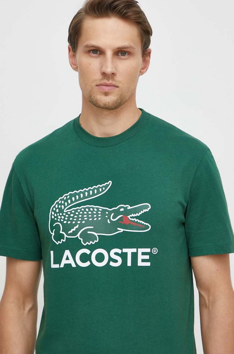 Lacoste t-shirt bawełniany kolor zielony z nadrukiem