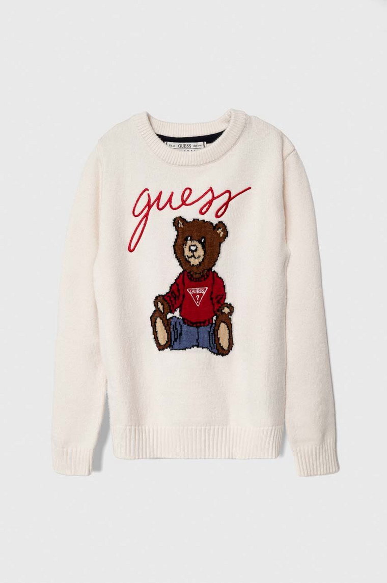 Guess sweter dziecięcy kolor biały ciepły