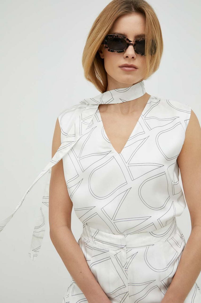 Calvin Klein bluzka damska kolor biały wzorzysta