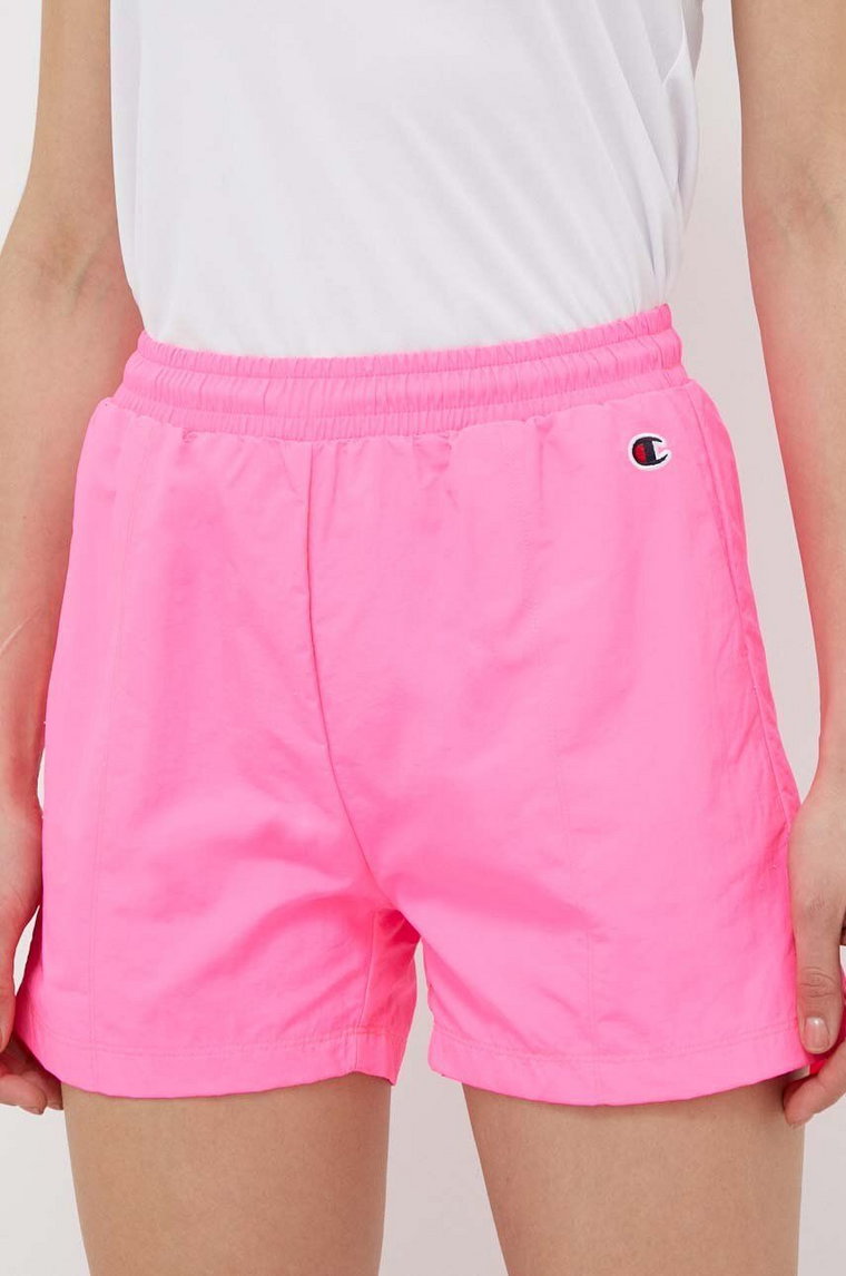 Champion szorty damskie kolor różowy gładkie high waist