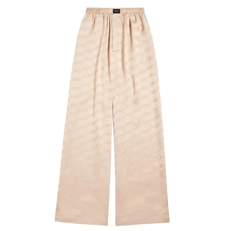 Beżowe satynowe spodnie piżamowe z monogramem Balenciaga