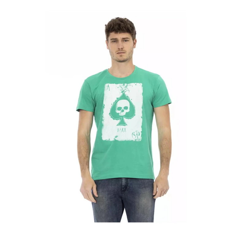 Zielona Bawełniana Koszulka z Nadrukiem na Przodzie Trussardi