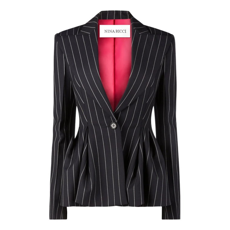 Niebieski Pinstripe Peplum Blazer Nina Ricci