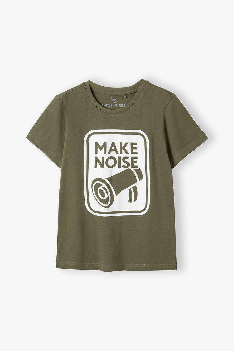 T-shirt dla chłopca bawełniany z nadrukiem khaki
