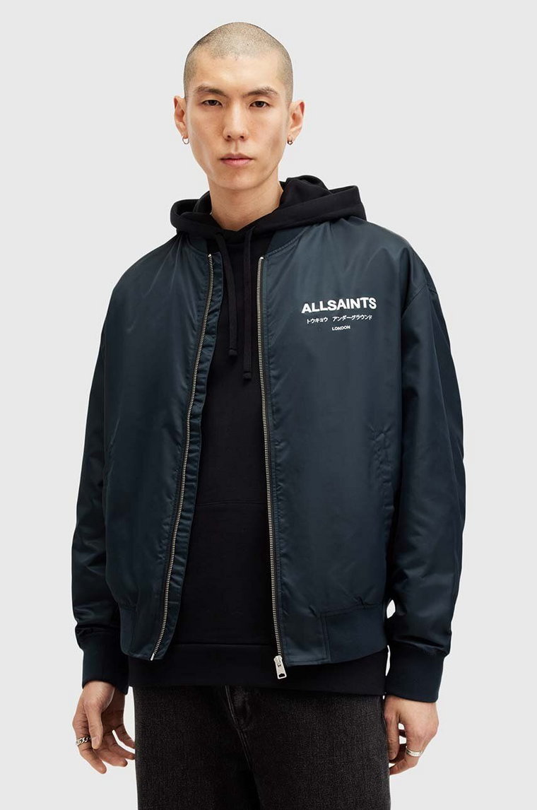 AllSaints kurtka bomber UNDERGROUND męski kolor granatowy przejściowa M024OA