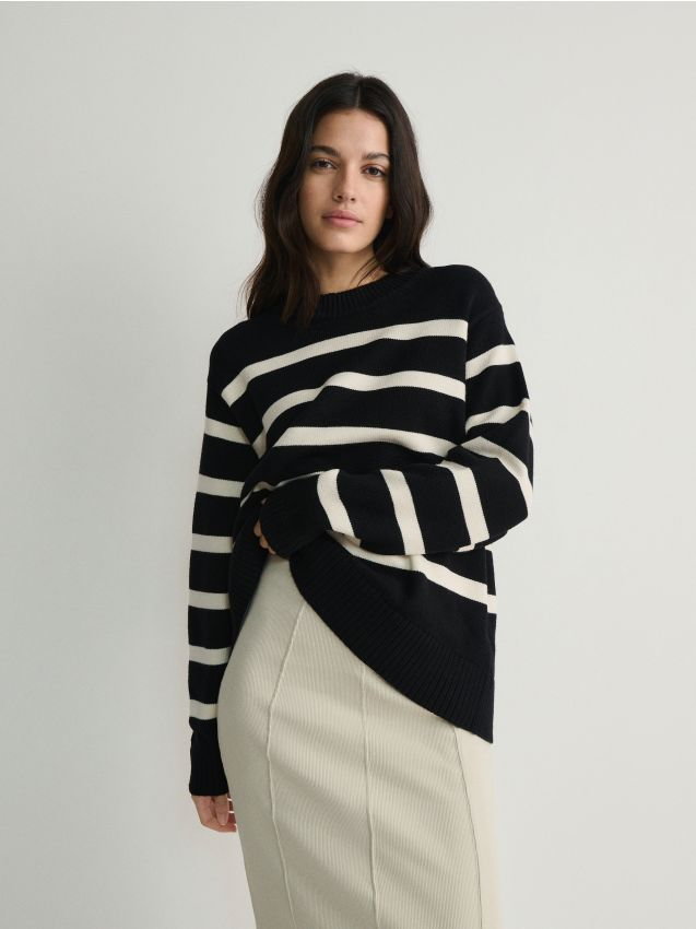 Reserved - Sweter w paski - czarny