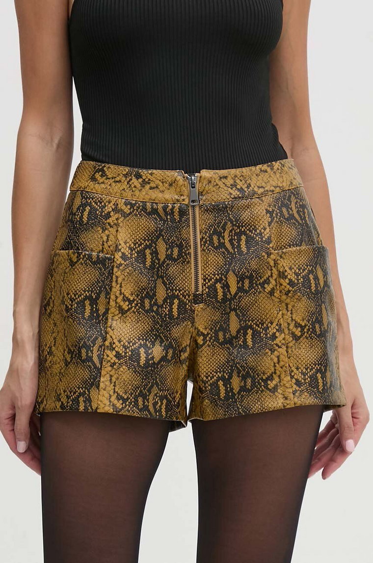 Sisley szorty damskie kolor brązowy wzorzyste high waist 4S6VL901E