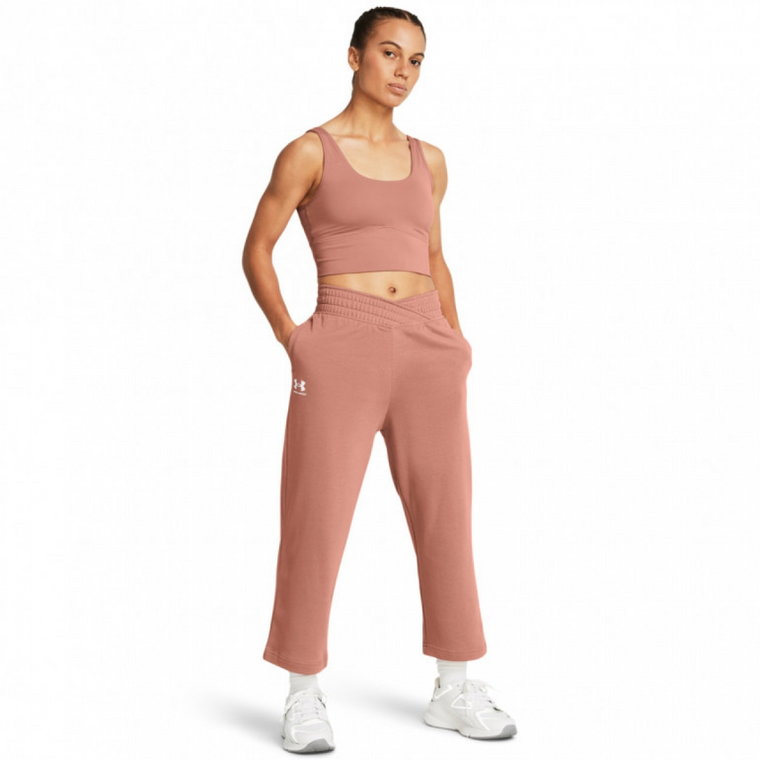 Damskie spodnie dresowe Under Armour UA Rival Terry Crop Wide Leg - różowe