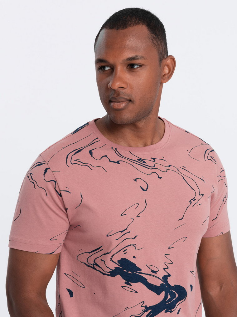 T-shirt męski bawełniany w esy-floresy  różowy V5 OM-TSFP-0184