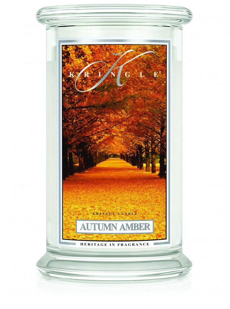 Świeca zapachowa KRINGLE CANDLE, Autumn Amber, duży, klasyczny słoik, 2 knoty