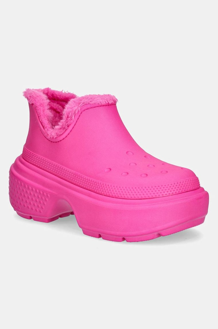 Crocs buty Stomp Lined Shorty Boot damskie kolor różowy na platformie ocieplone 210673.6TW