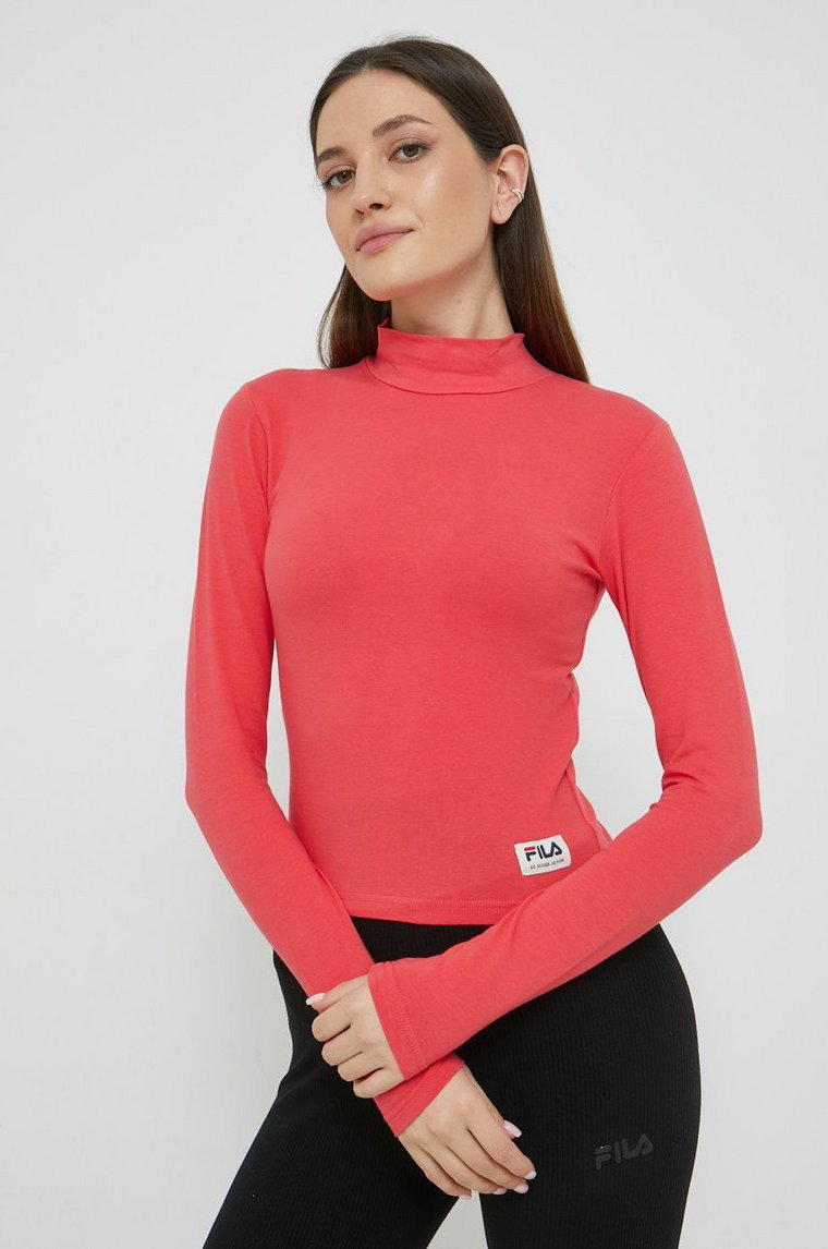 Fila longsleeve damski kolor pomarańczowy z półgolfem