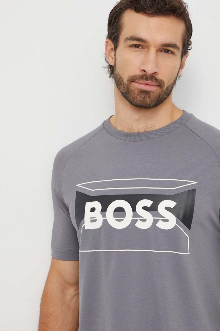 Boss Green t-shirt bawełniany męski kolor szary z nadrukiem