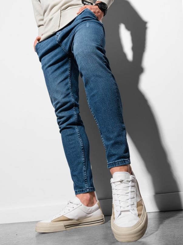 Spodnie męskie jeansowe SKINNY FIT z kieszeniami chino - niebieskie V6 OM-PADP-0100