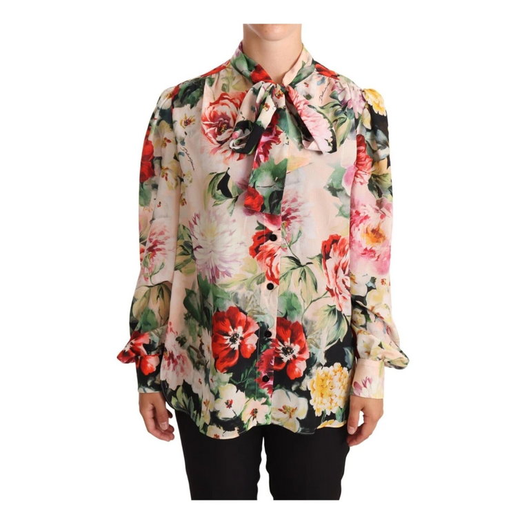 Multicolor Floral Print Ascot Collar Top Blouse Dolce & Gabbana Pre-owned