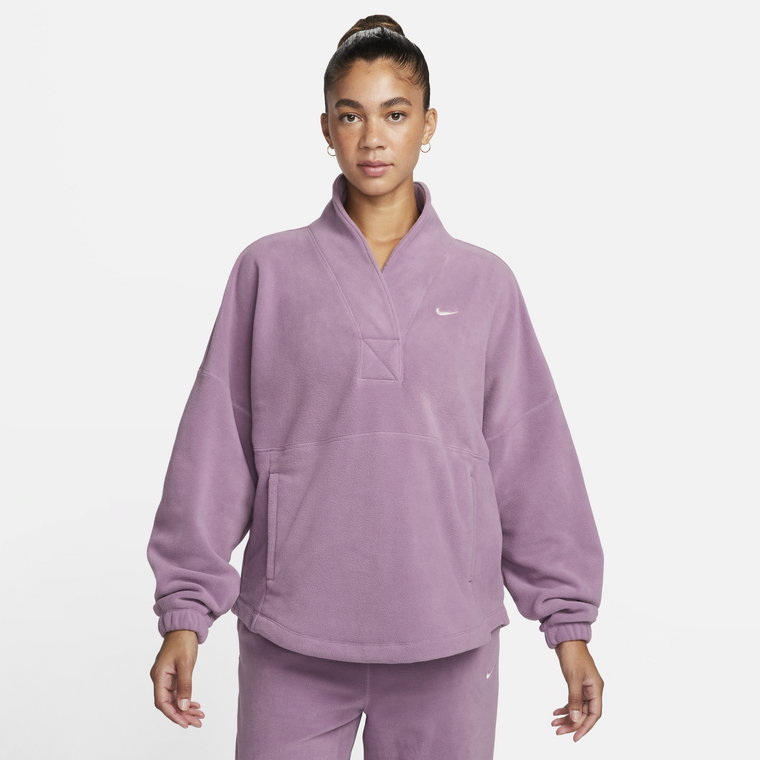 Damska oversize'owa bluza z dzianiny z długim rękawem Nike Therma-FIT One - Brązowy