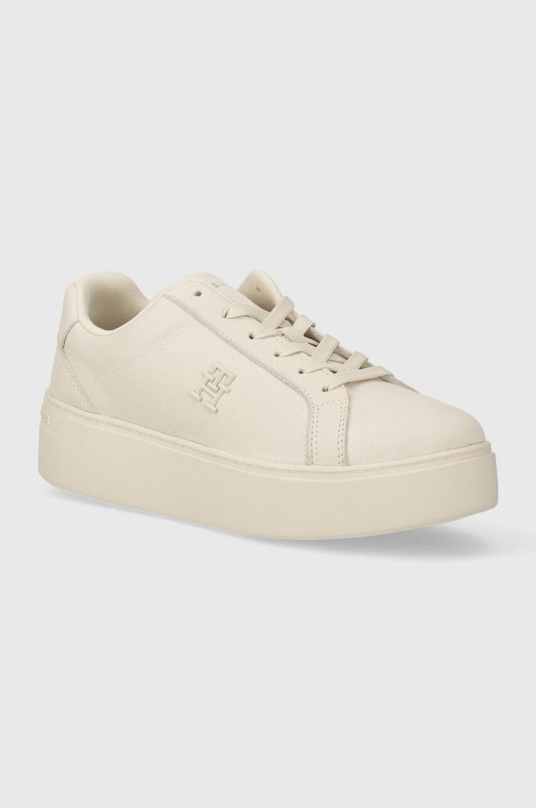 Tommy Hilfiger sneakersy skórzane PLATFORM COURT SNEAKER NUBUCK kolor beżowy FW0FW07912