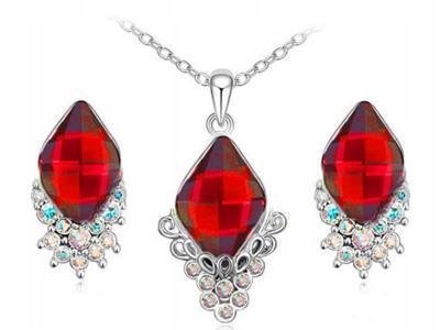 Srebrzony Komplet Biżuterii Rubinowe Romby Prezent