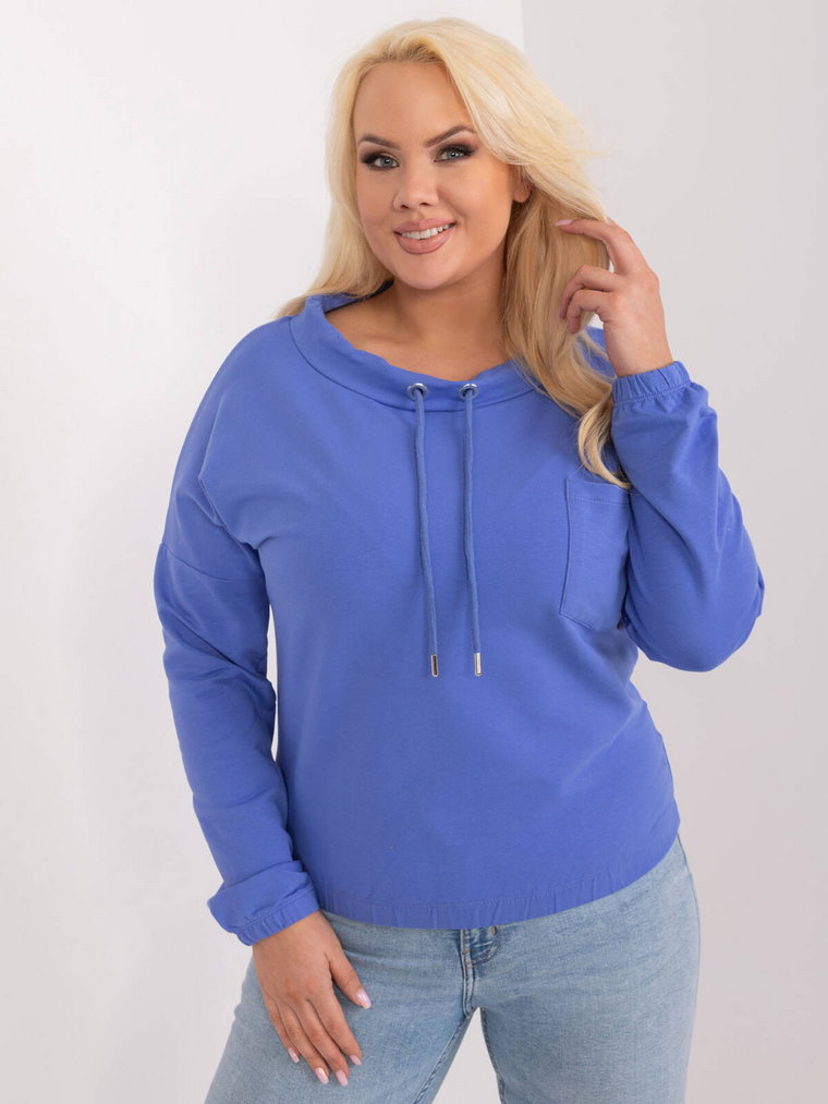 Bluzka plus size jasny fioletowy casual codzienna dekolt okrągły rękaw krótki długi troczki kieszeń