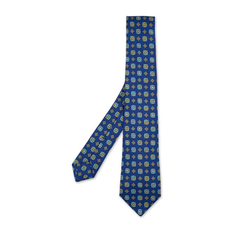 Niebieski Jedwabny Krawat w Geometrię Kiton