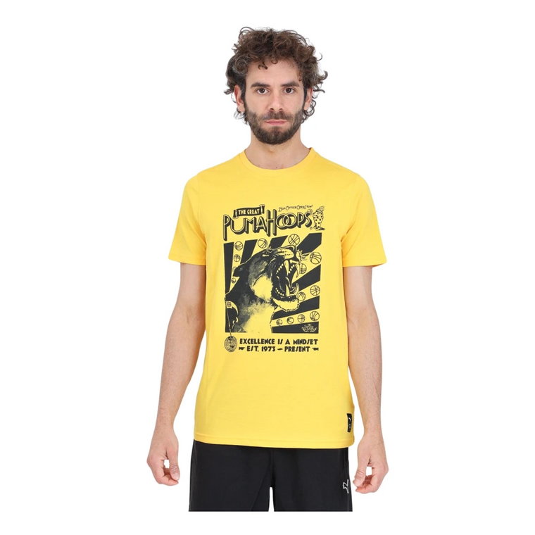 Żółty T-shirt z Czarnym Nadrukiem Logo Puma