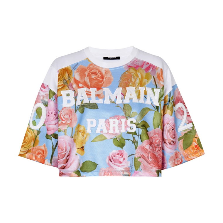 Koszulka baseballowa z nadrukiem Pastel Roses Balmain