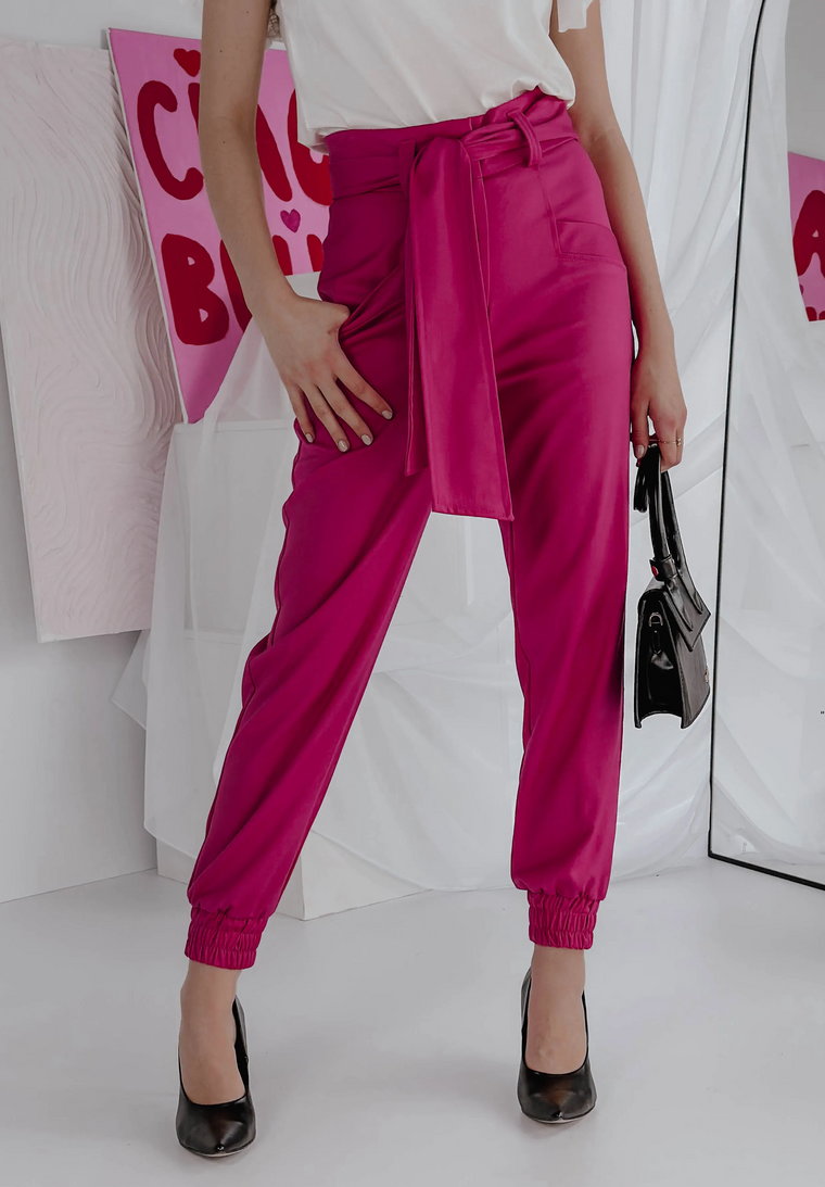 Eleganckie spodnie z paskiem Colette różowe 36
