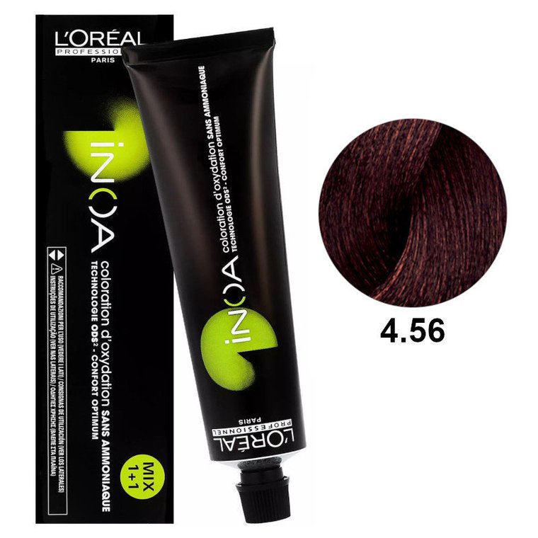 Loreal Inoa 4.56, Bezamoniakowa trwała farba do włosów - kolor 4.56 brąz mahoniowo-czerwony, 60 g