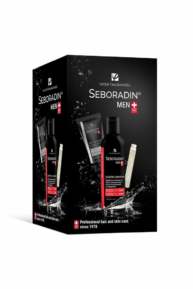 Seboradin MEN zestaw ŚWIĘTA (ampuki Men forte 14x5,5ml + krem 50ml + szampon 200ml w prezencie) NOWOŚĆ