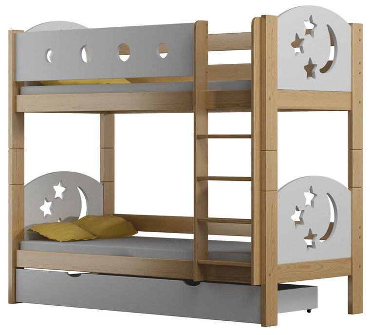 Drewniane łóżko z materacami i szufladą sosna - Mimi 4X 190x80 cm