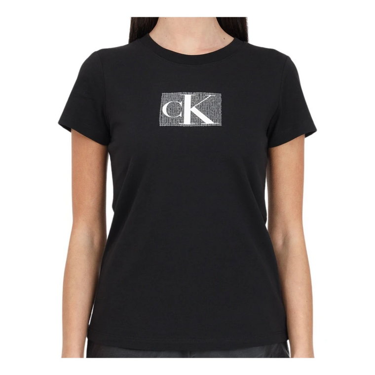 Czarna koszulka z cekinami Calvin Klein Jeans