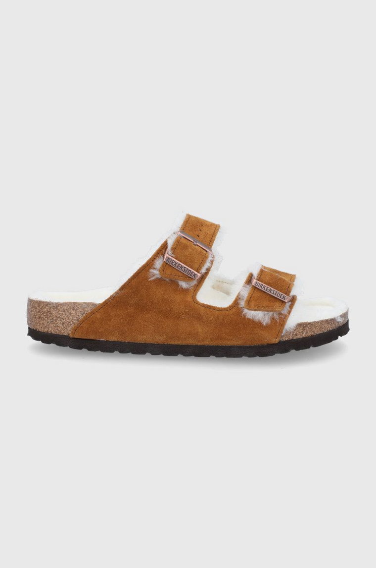 Birkenstock Klapki zamszowe Arizona Shearling 1001128 kolor brązowy