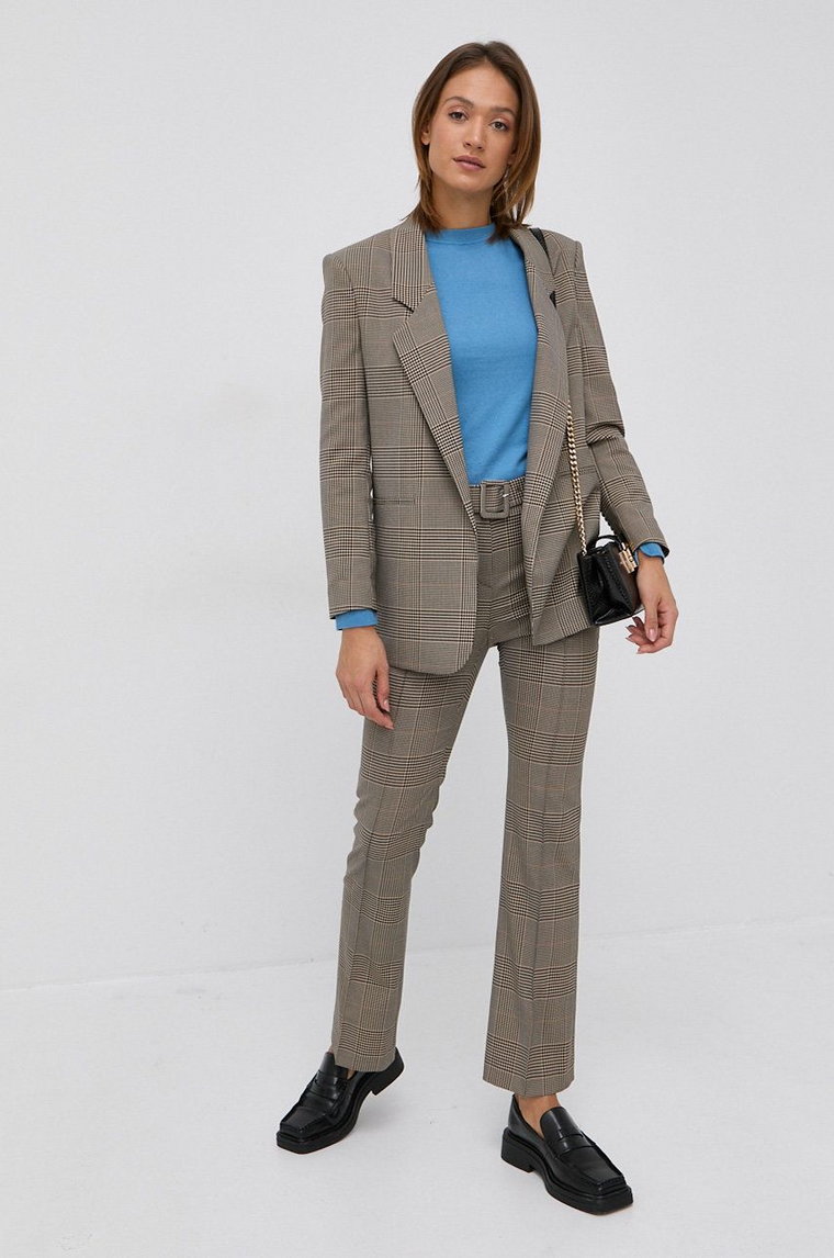 Boss Spodnie 50463620 damskie kolor beżowy proste high waist
