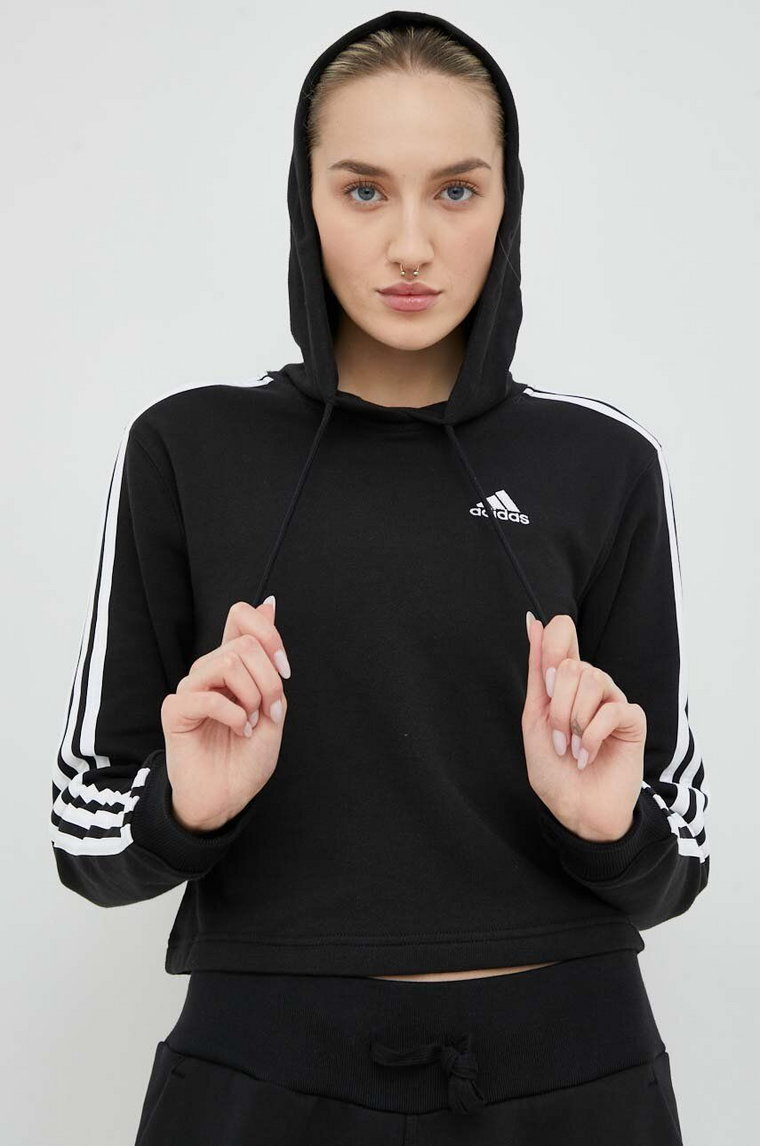 adidas bluza damska kolor czarny z kapturem wzorzysta