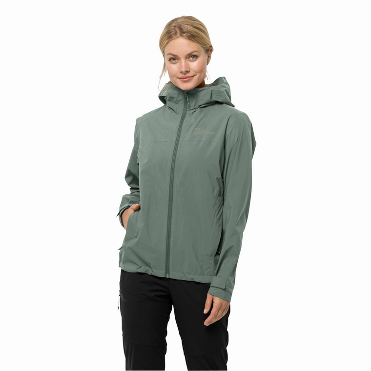 Damska kurtka przeciwdeszczowa Jack Wolfskin ELSBERG 2.5L JKT W hedge green - S