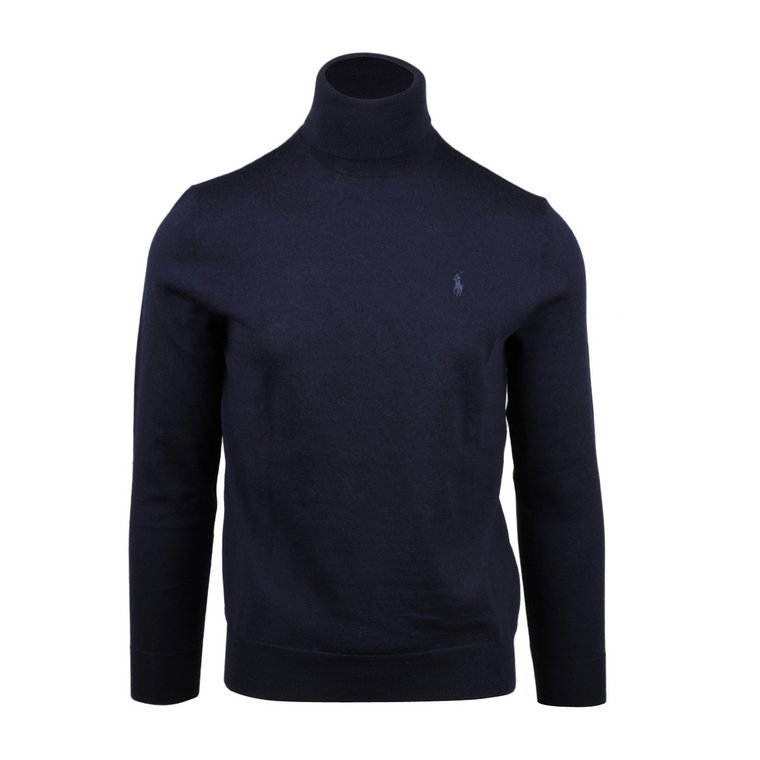 Niebieski sweter z wełny merino z golfem Polo Ralph Lauren