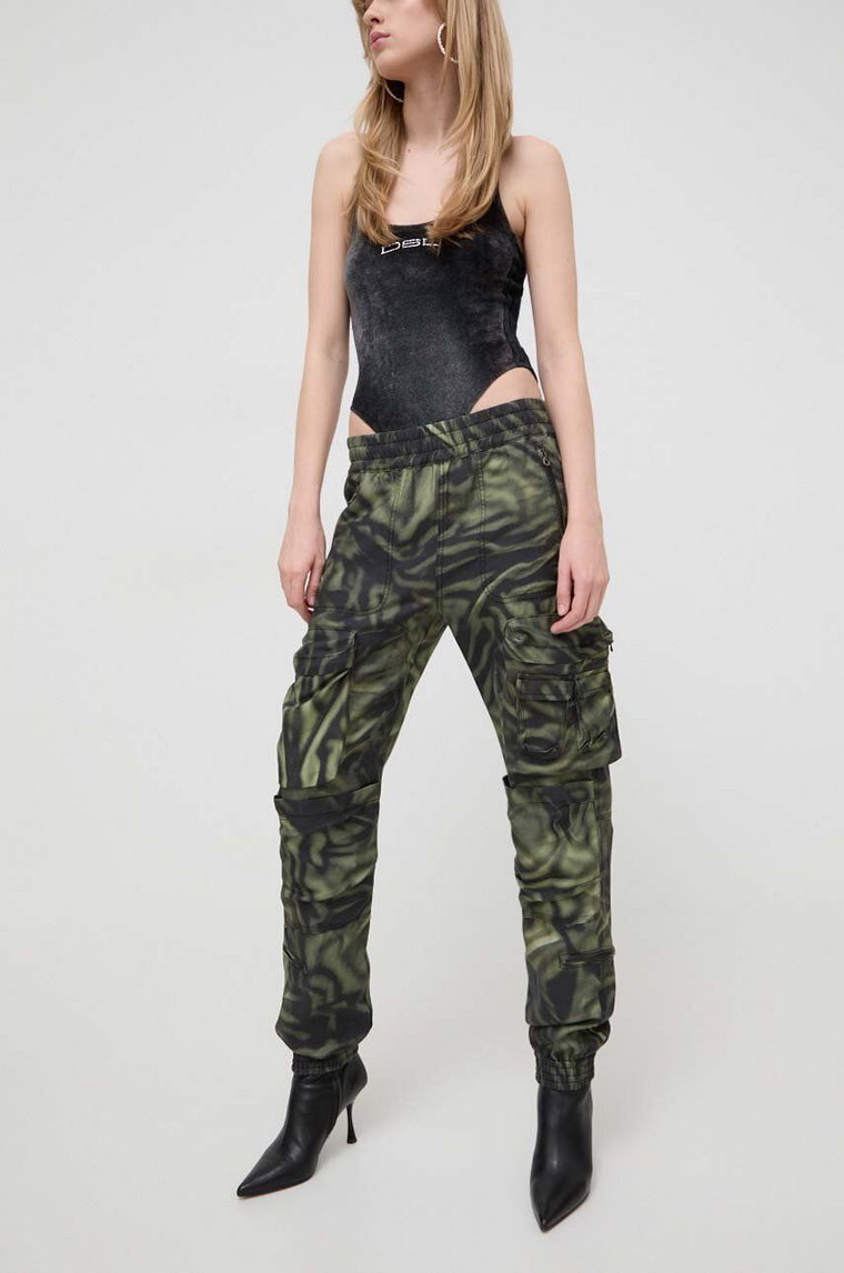 Diesel spodnie damskie kolor zielony fason cargo high waist